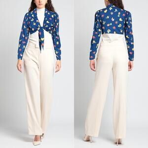 NWOT We Wore What Crop Long Sleeve Fruit Print Tie Top Midnight Blue Womens XS